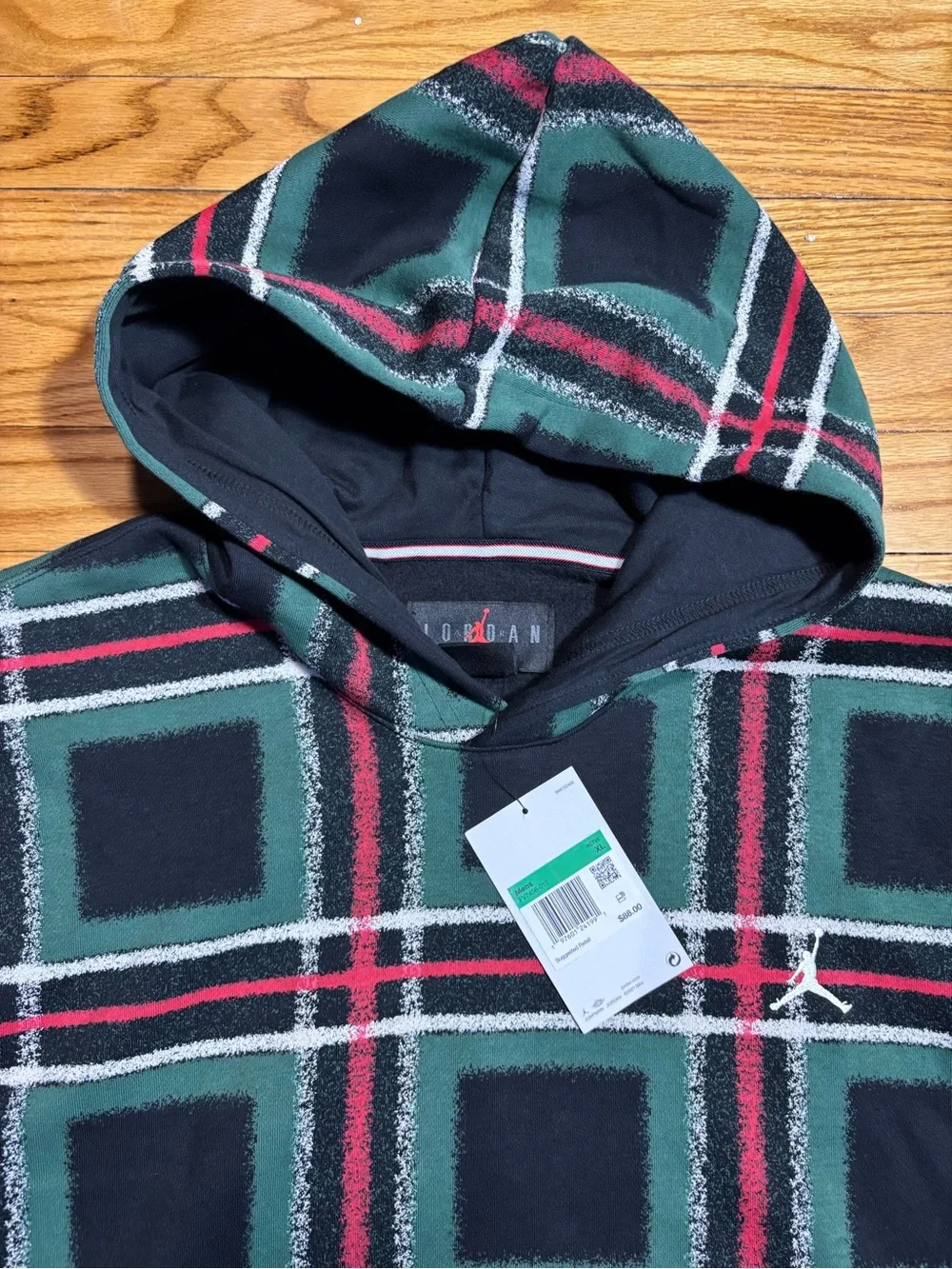 Jordan Essentials Plaid Holiday Fleece Pullover Hoodie Men’s Sz XL NEW!